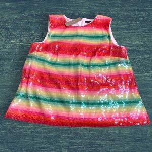 J. CREW Vibrant Colorful Rainbow Preppy Bling Party Sequins Sleeveless Top L NWT